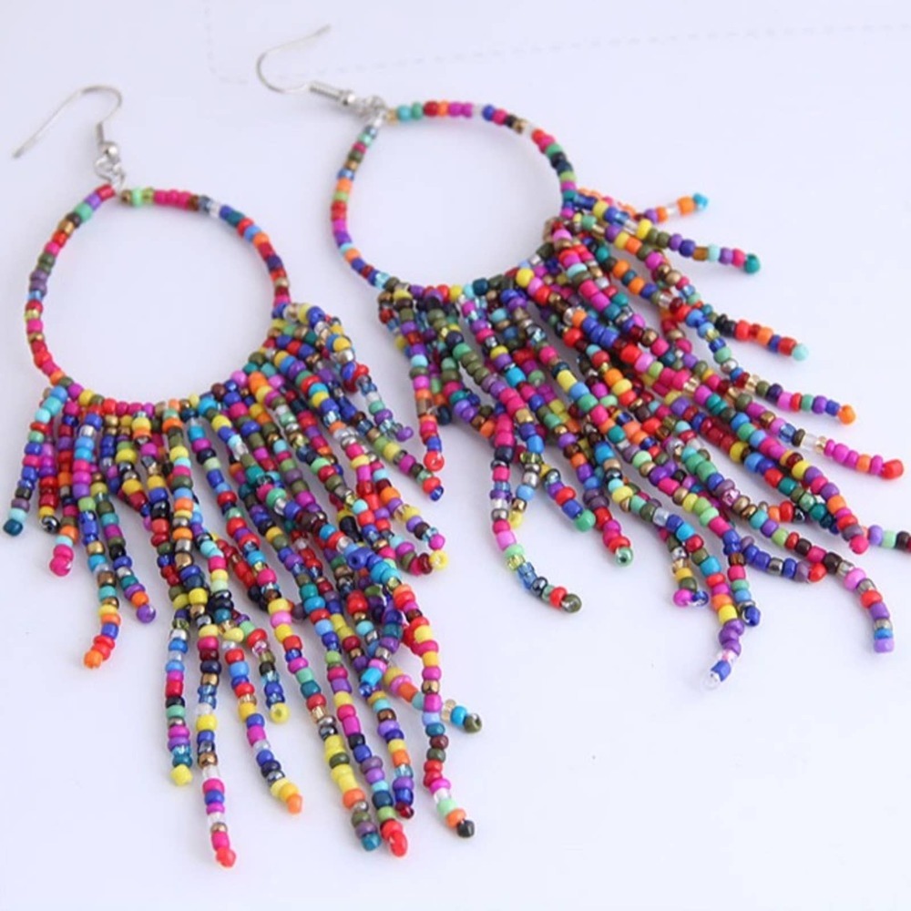 Boho Beaded Tassel Earrings Festival B0046 - Picture 1 of 8